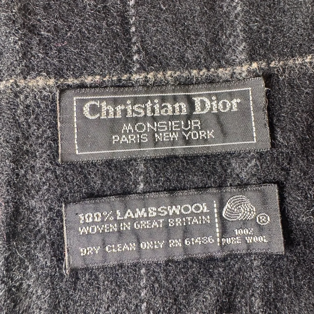 Vintage Christian Dior Monsieur 100% Lambswool Plaid Scarf
